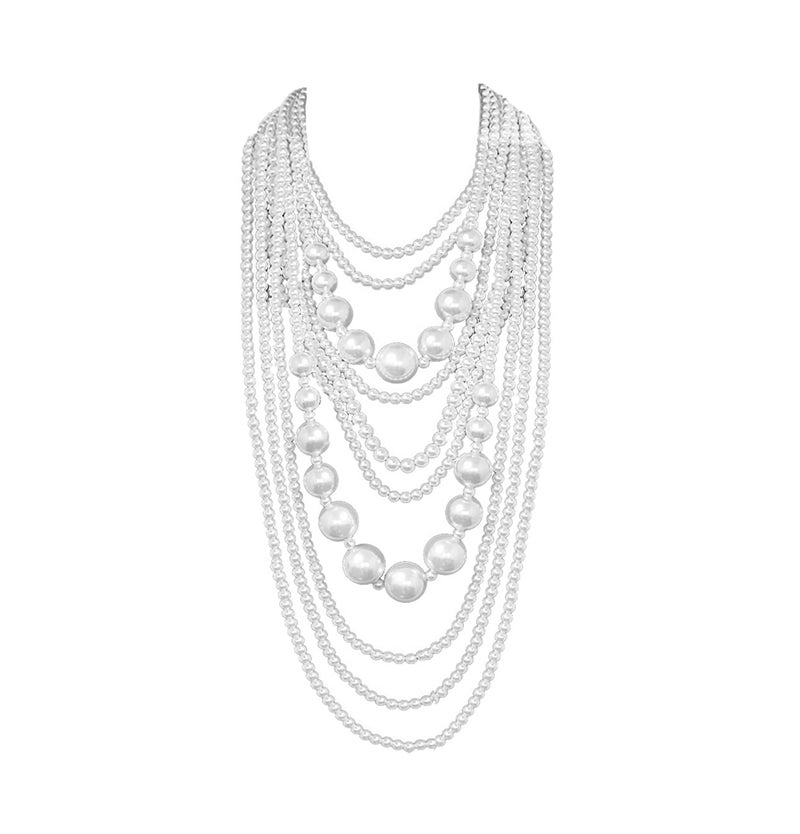 Fashion 21 Women's Chunky Multi-Strand Faux Pearl Statement Necklace and Earrings Set (White - Style B) - Image 1